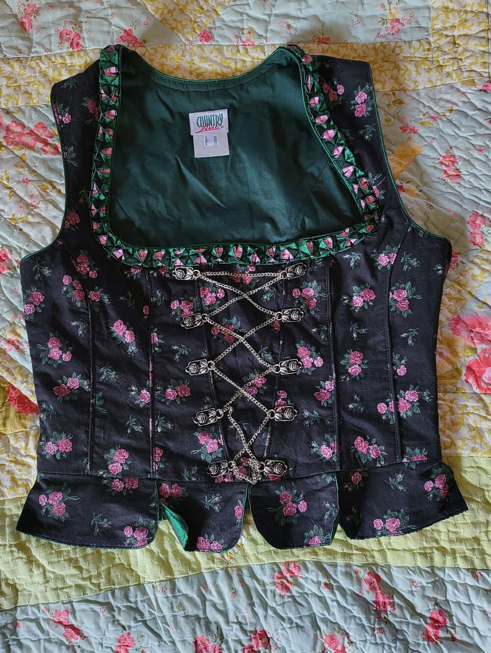 Country Line Vintage Bustier Rose Floral Print Size 38 Women Retro Dirndl